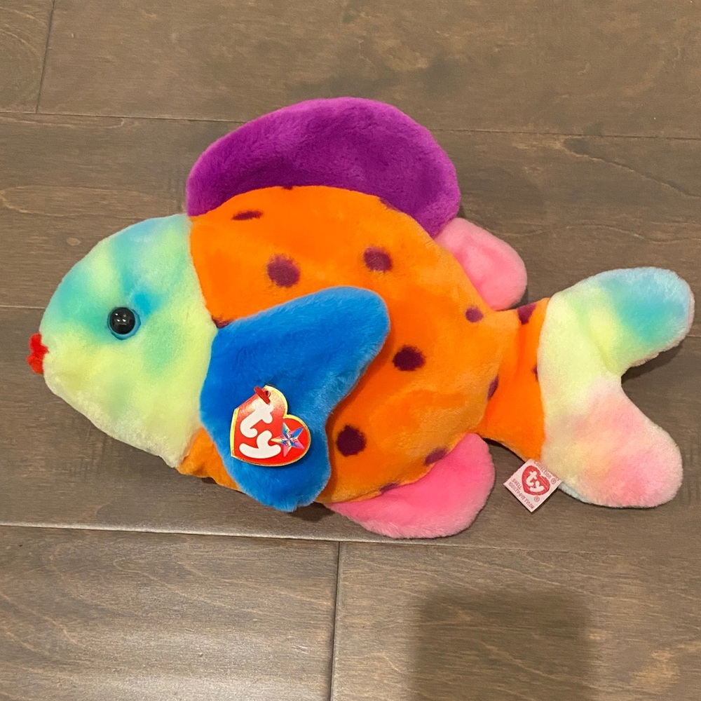Ty Plush Fish Toy with Orange, Blue, and Purple
